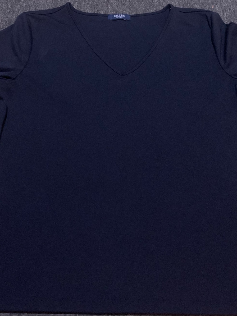 Women Chaps Navy Blue V-neckline Short Sleeve Shirt Sz.M